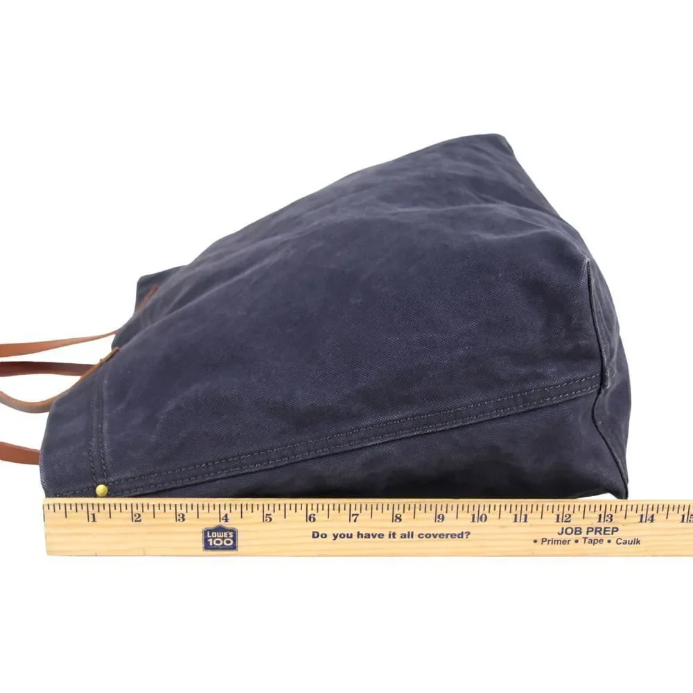 LARGE Madewell DARK BLUE COTTON BROWN LEATHER HANDLES SHOULDER BAG TOTE HANDBAG - Picture 11 of 12